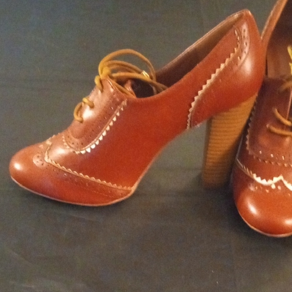 JoliMall Reddish Brown Brogue Oxford Heels 7 Dark Academia Twee - Picture 13 of 16